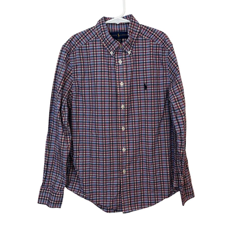 Ralph Lauren Boys Shirt Size Medium 10-12‎ Checked Gingham Plaid Long Sleeve